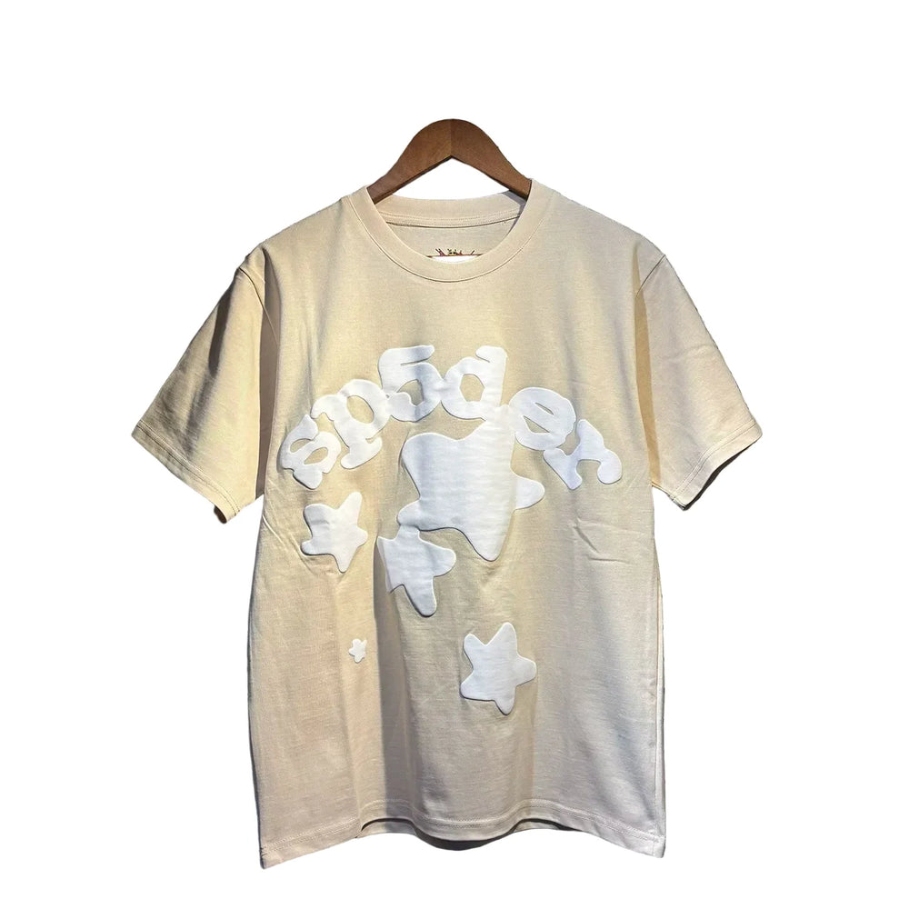 Sp5der European and American high street hip-hop trend brand unisex creative print summer loose cotton short sleeved T-shirt fog (13)