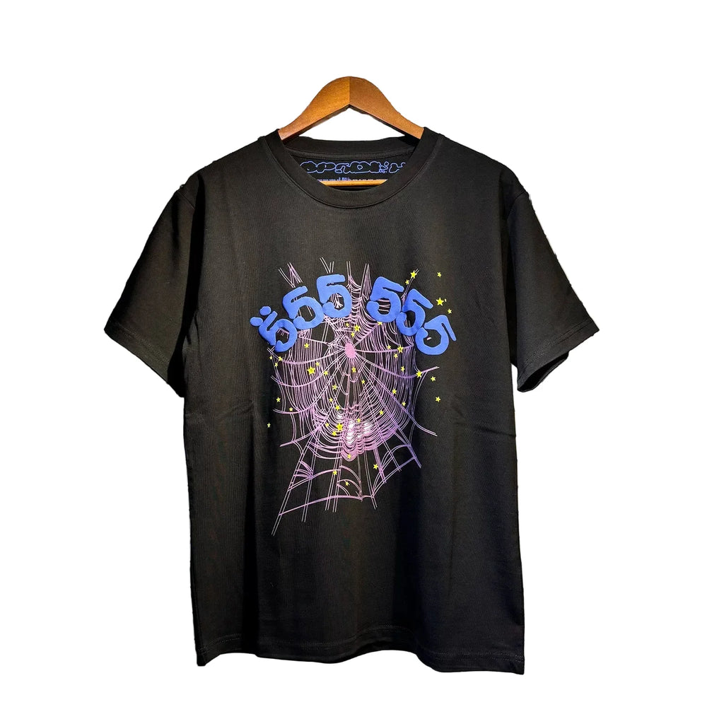 Sp5der European and American high street hip-hop trend brand unisex creative print summer loose cotton short sleeved T-shirt fog (26)