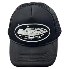 Cortiez Bold White Oval Ship Logo Trucker Hat - Black