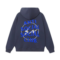 Anti Social Social Club Blue Lightning Circle Logo Hoodie - Navy Blue