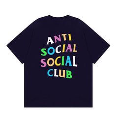 Anti Social Social Club Multi-Color Letters Logo T-Shirt - Navy Blue