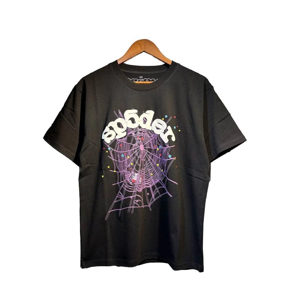 Sp5der European and American high street hip-hop trend brand unisex creative print summer loose cotton short sleeved T-shirt fog (3)