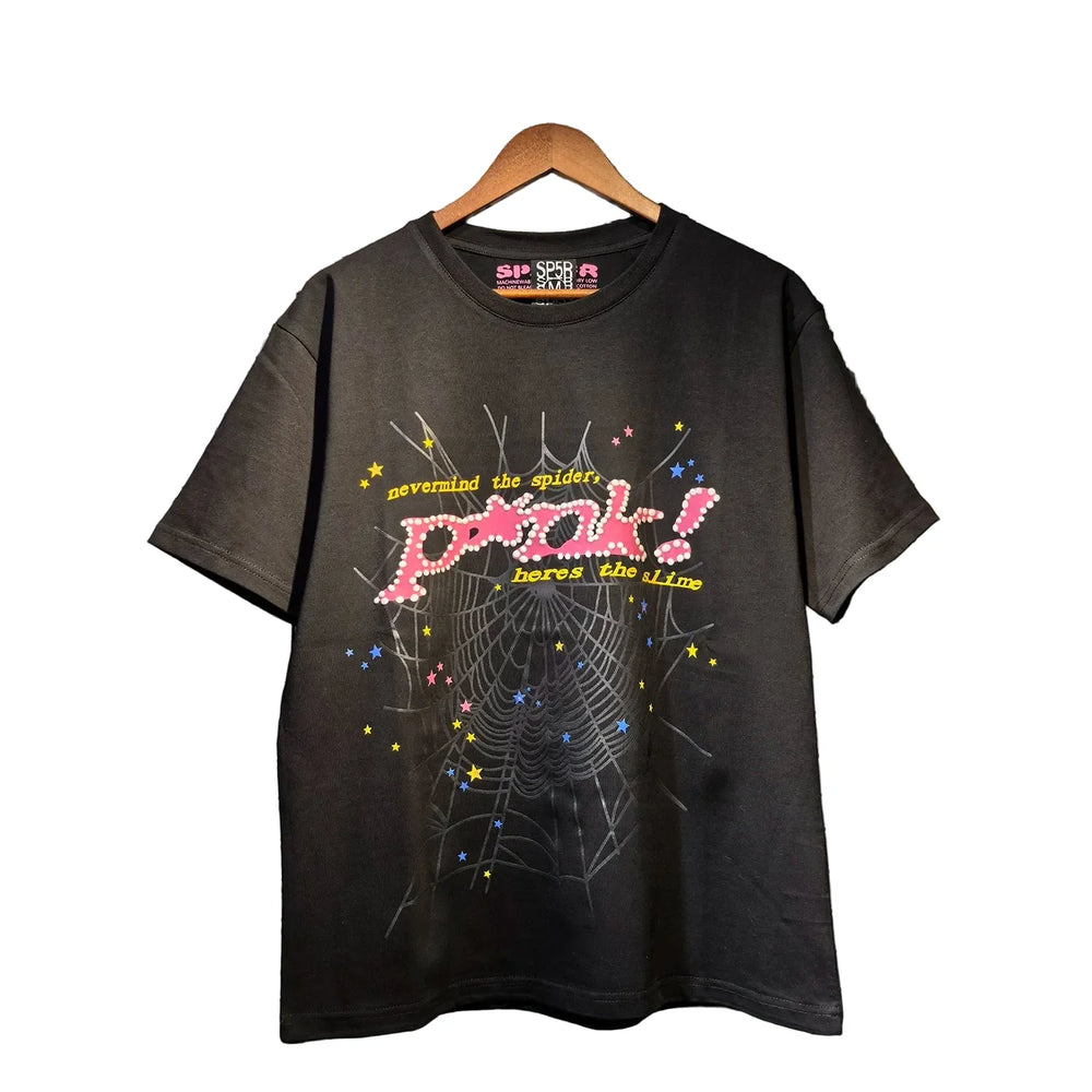 Sp5der European and American high street hip-hop trend brand unisex creative print summer loose cotton short sleeved T-shirt fog (1)