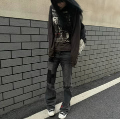 ERD 24FW Melancholic Rich Second Generation Black Corduroy Patch Damaged Embroidered Party Pants