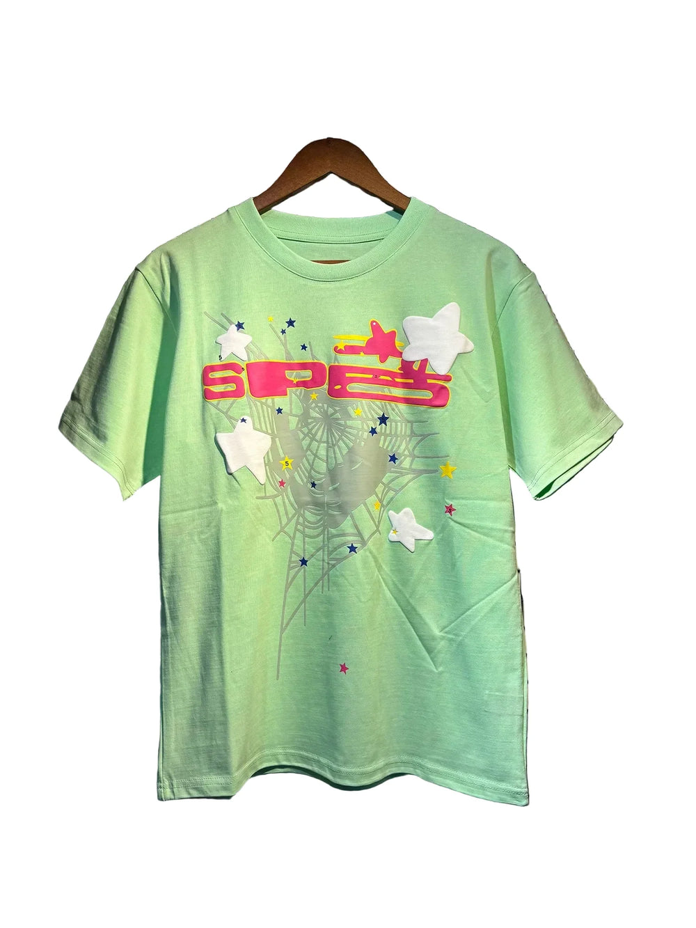 Sp5der European and American high street hip-hop trend brand unisex creative print summer loose cotton short sleeved T-shirt fog (25)