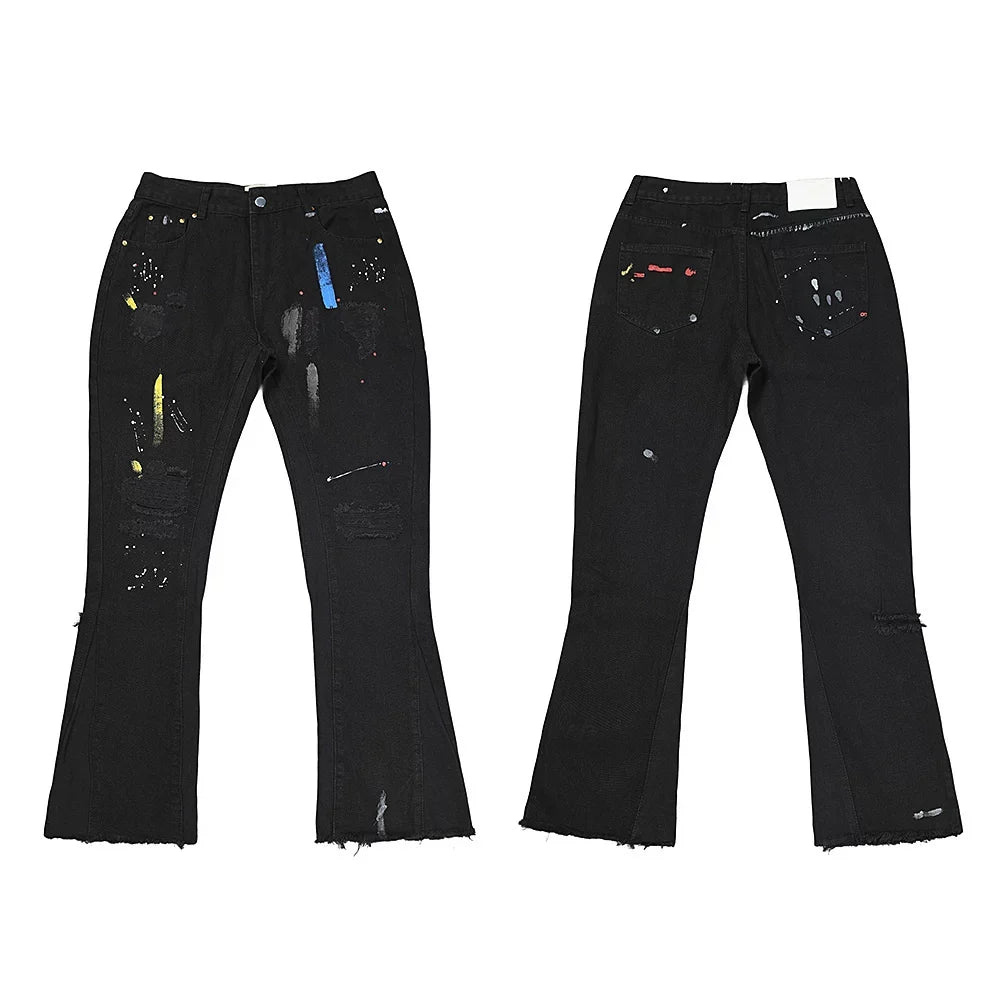 Gallery Dept Black Flare Paint‑Splatter Jeans