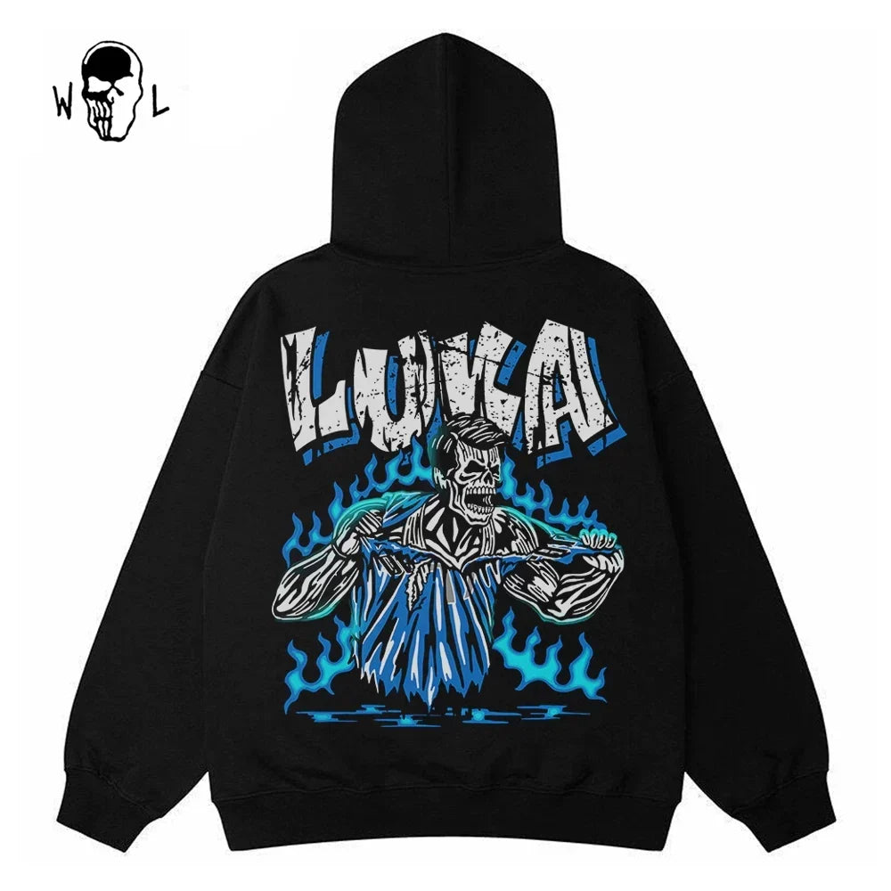 Warren Lotas Luka Blue Flame Jersey Rip Hoodie - Black