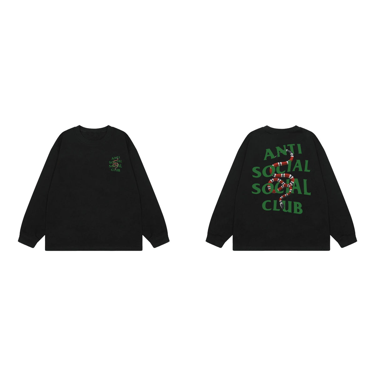 Anti Social Social Club Snake Green Logo Long Sleeve T-Shirt - Black