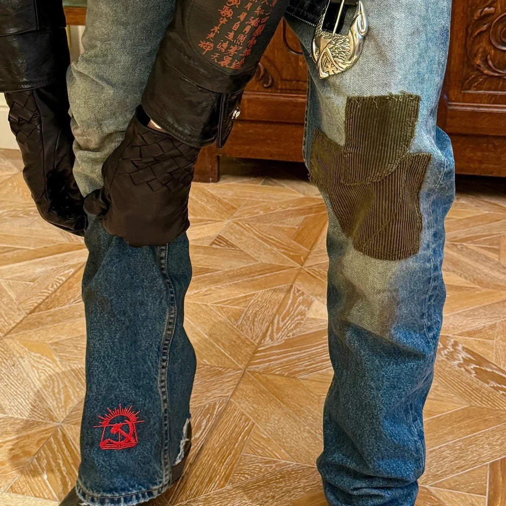 2024 autumn trend mid waist washed party pants jeans straight leg distressed corduroy style