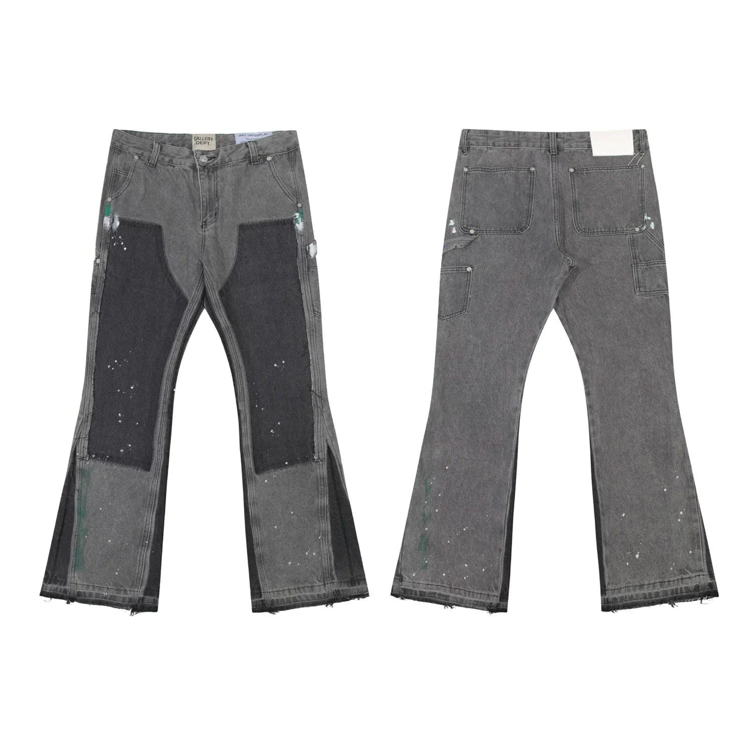 Gallery Dept Grey‑Black Patch‑Splice Flare Jeans