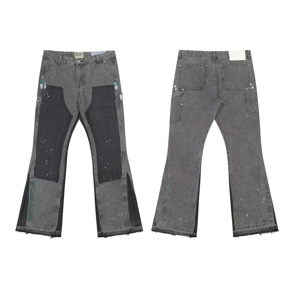 Gallery Dept Grey‑Black Patch‑Splice Flare Jeans