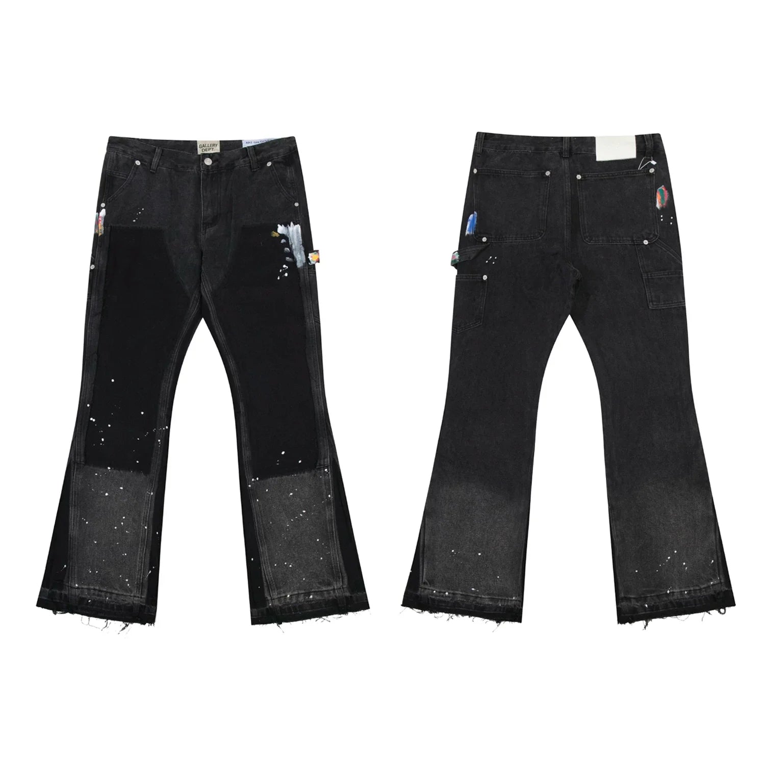 Gallery Dept Black Splice Paint‑Speck Flare Jeans