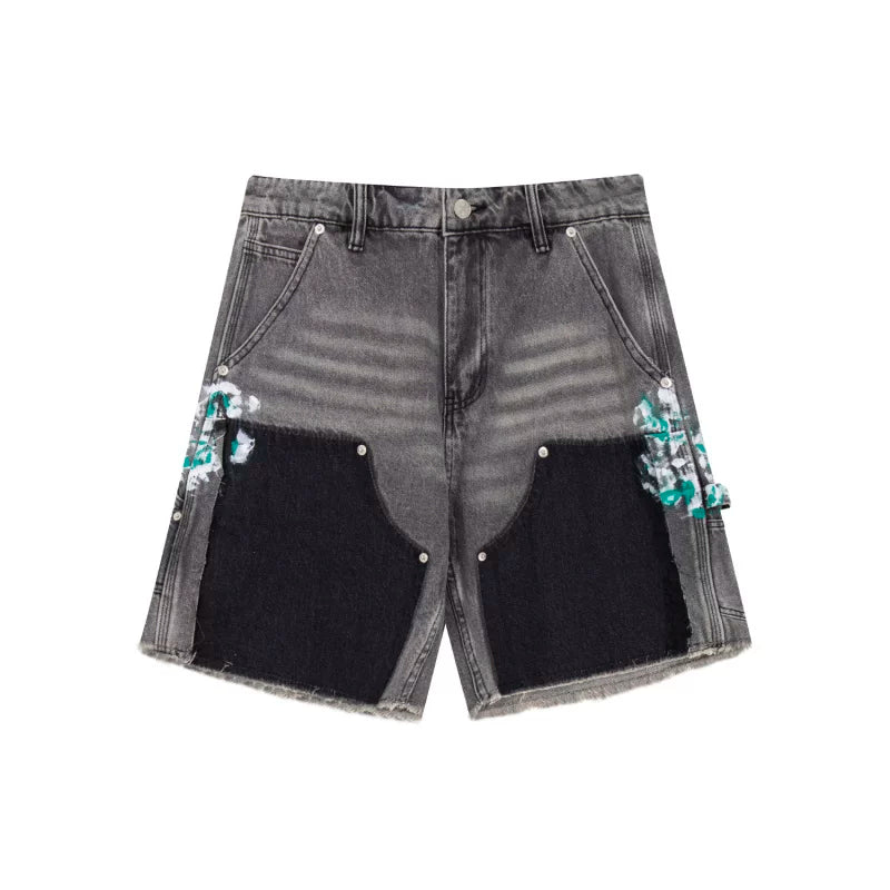 Gallery Dept Grey‑Wash Floral Patch Work Shorts