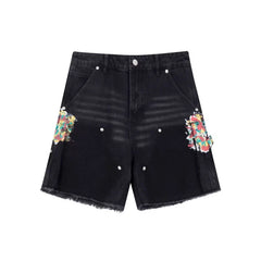 Gallery Dept Black Floral Patch Denim Shorts
