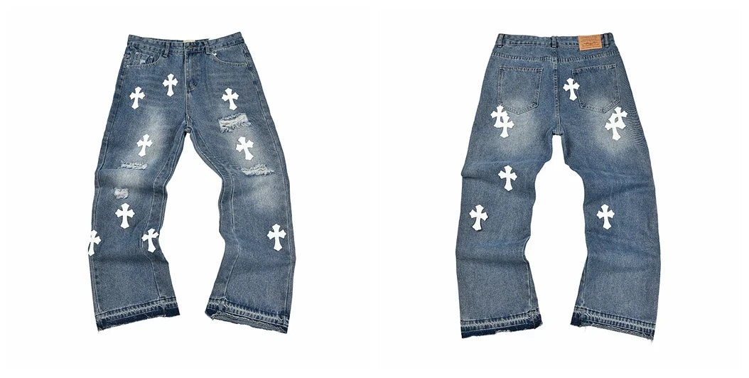Gallery Dept White Cross Embroidered Jeans