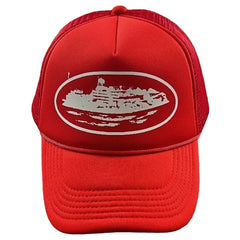 Cortiez Bold White Oval Ship Logo Trucker Hat - Red
