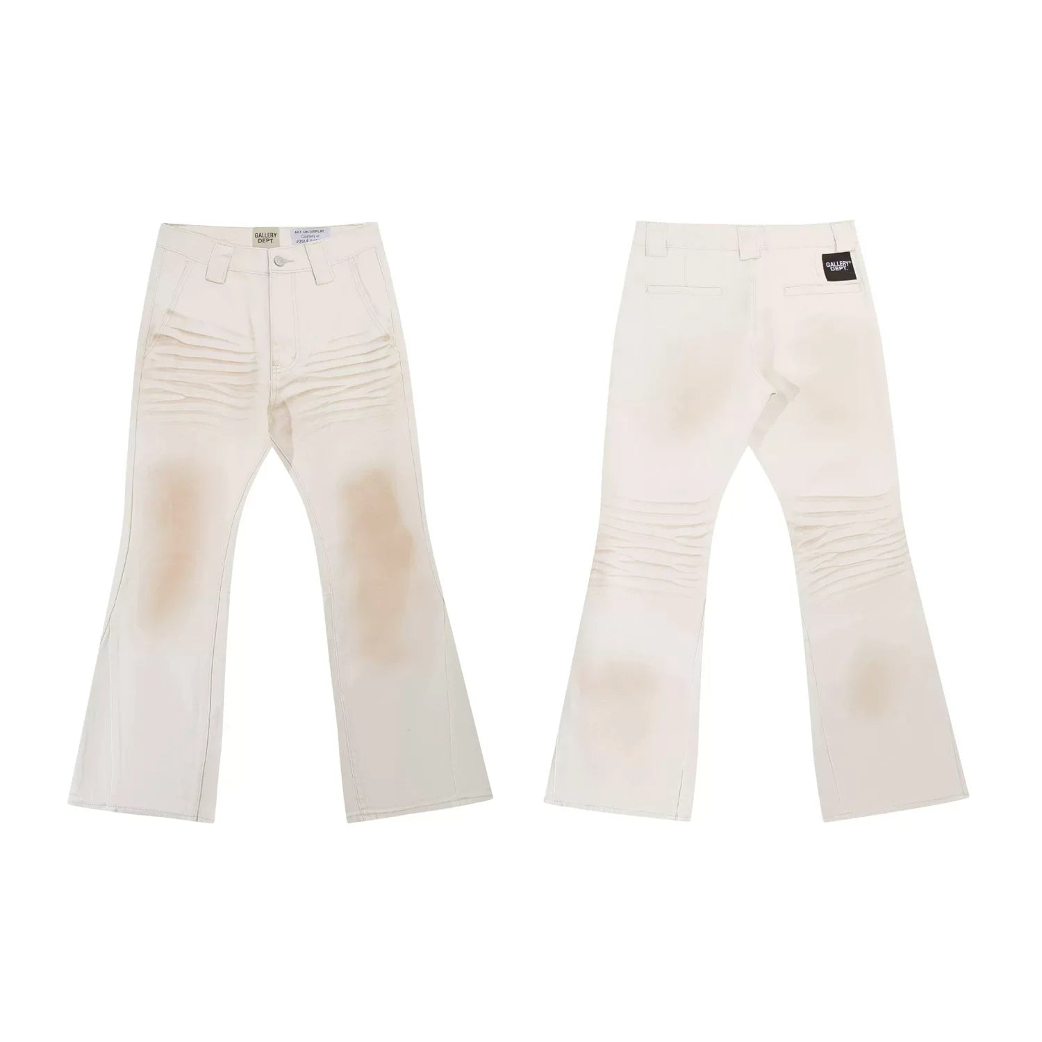 Gallery Dept Cream Stained Biker Flare Jeans