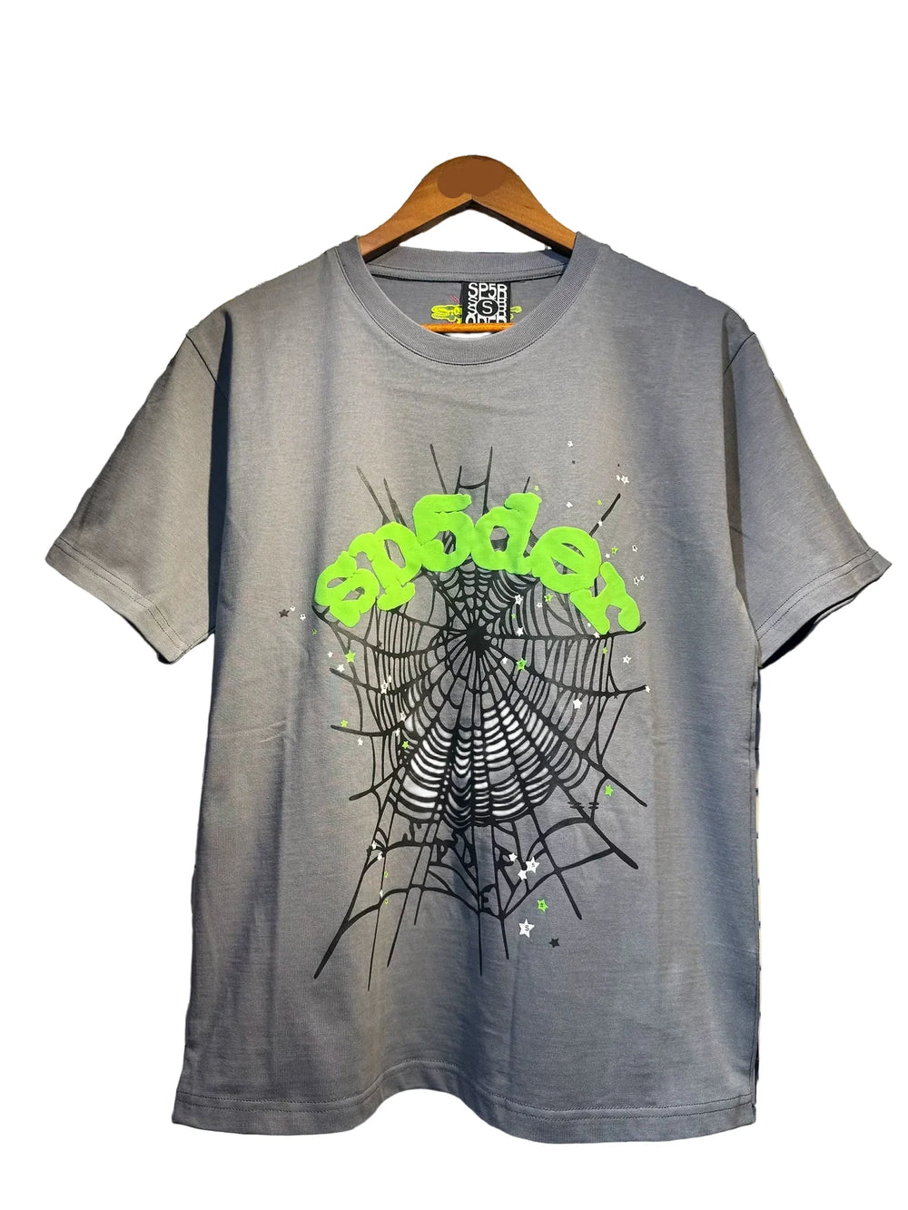 Sp5der European and American high street hip-hop trend brand unisex creative print summer loose cotton short sleeved T-shirt fog (5)