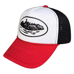 Cortiez Bold Red Oval Ship Logo Trucker Hat - Royal Blue