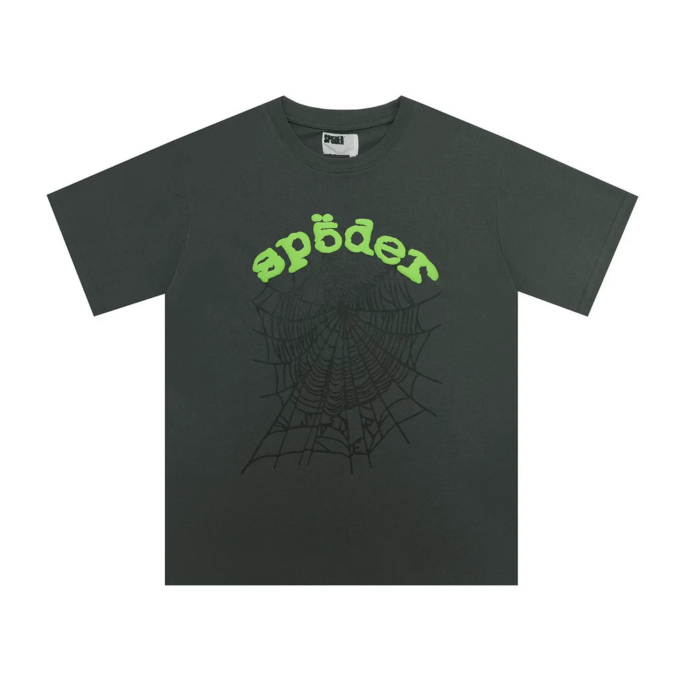 Sp5der European and American high street hip-hop trend brand unisex creative print summer loose cotton short sleeved T-shirt fog (43)