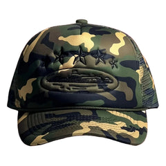 Corteiz Vintage Camo Trucker Hat with Tonal Stars and Cruise Ship Graphic