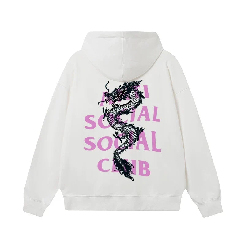 Anti Social Social Club Dragon Pink Logo Hoodie - White