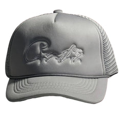 Corteiz Vintage Grey Trucker Hat with Tonal Script and Star Graphic