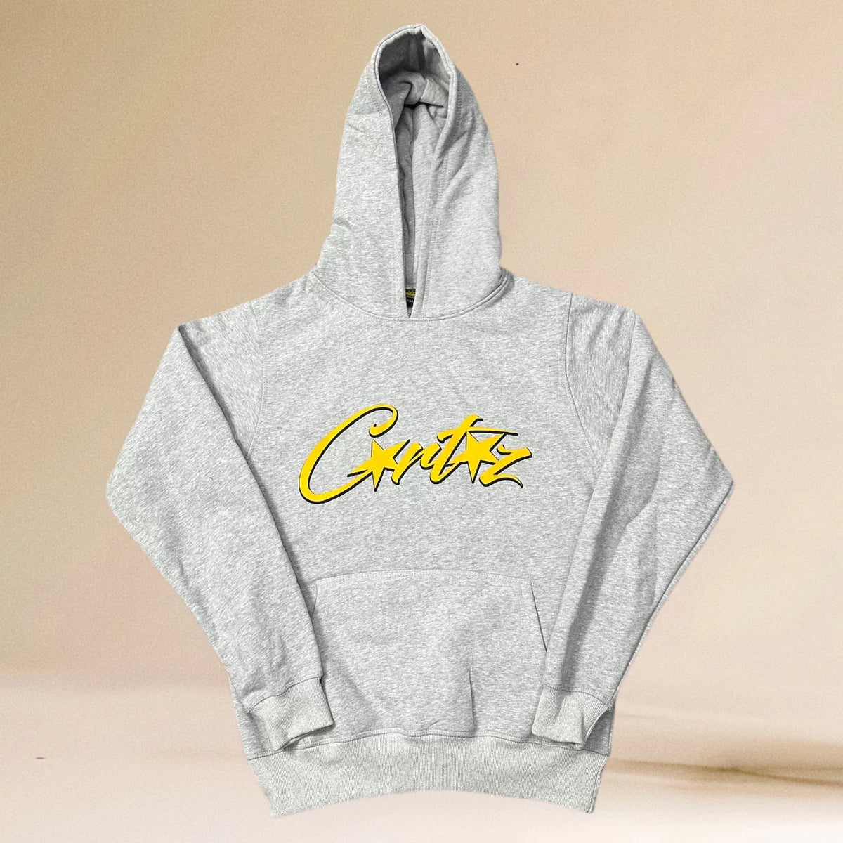 Corteiz Yellow Script Logo Heavyweight Hoodie grey