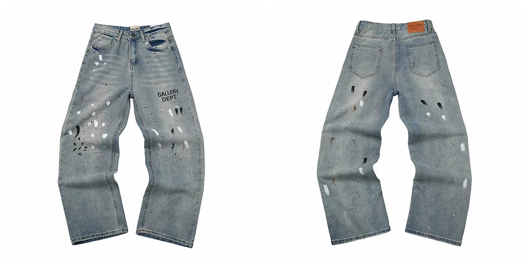 Gallery Dept Light‑Wash Text Print Ripped Jeans