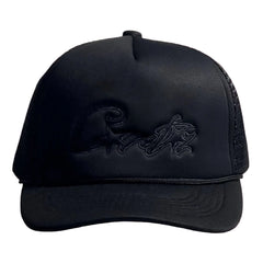 Corteiz Vintage All-Black Trucker Hat with Tonal Script and Star Graphic