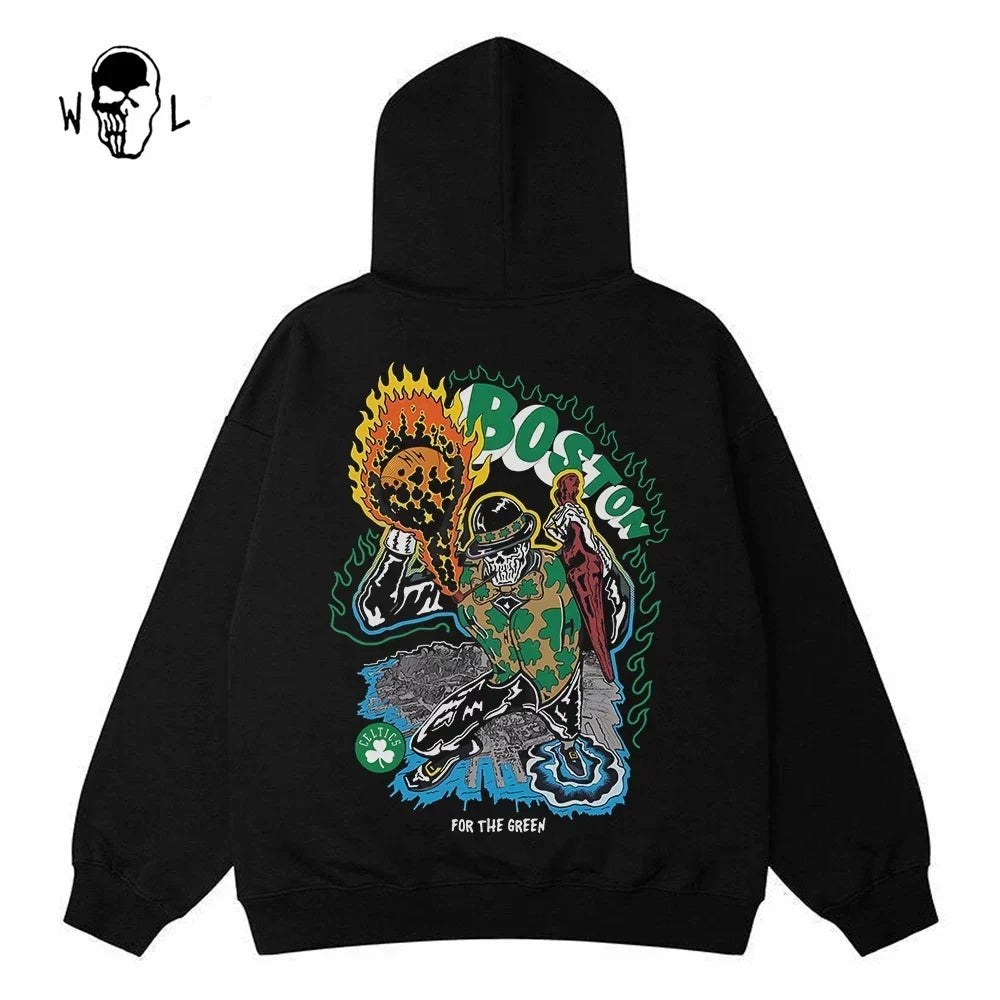Warren Lotas Boston Flame Skull Basketball Hoodie - Black