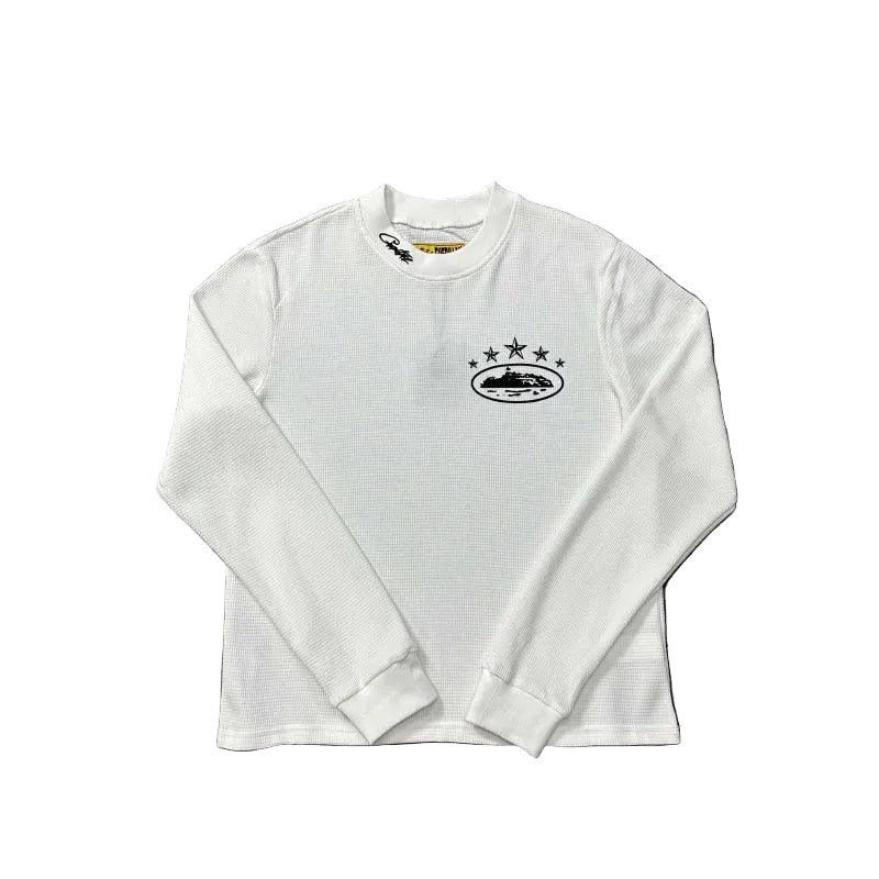 Corteiz Alcatraz 4-Star Logo Long Sleeve Thermal Tee - White
