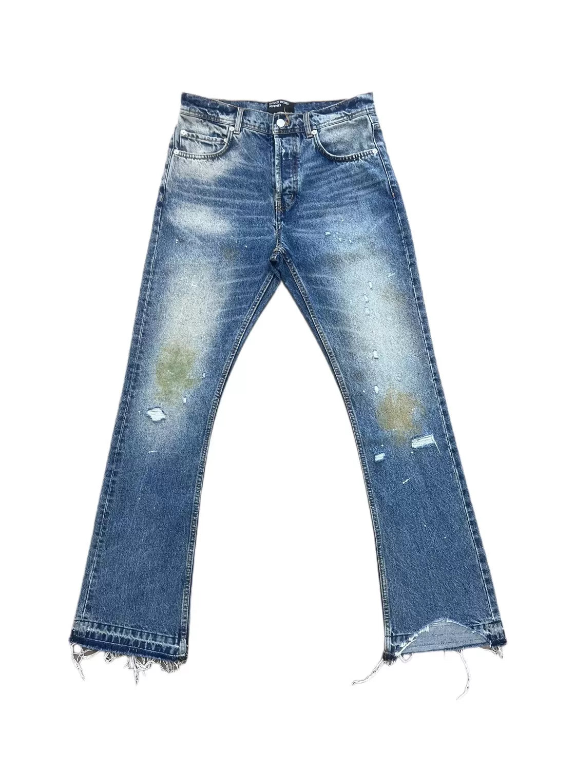 Echo Alley Burn-Washed Distressed Flare Jeans — Blue
