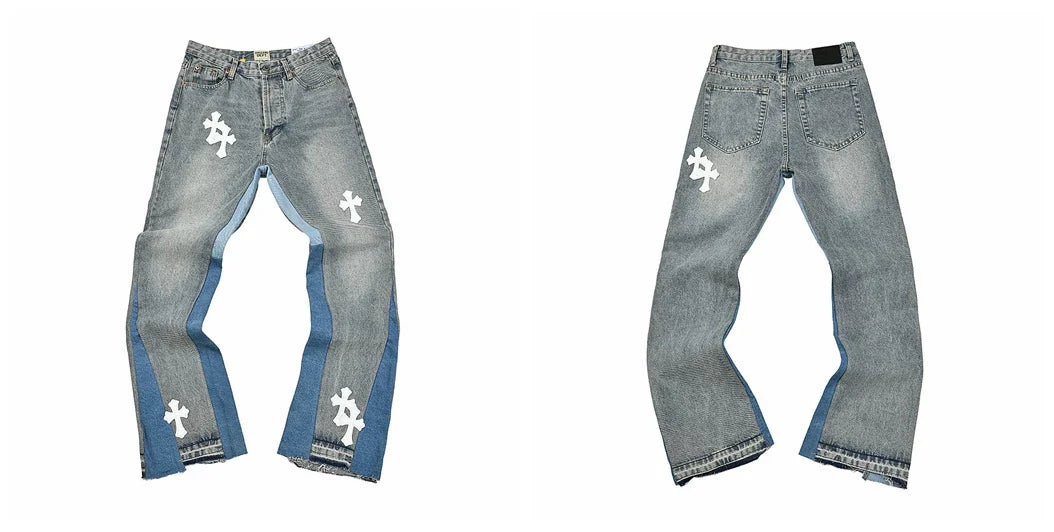Gallery Dept Two‑Tone Cross Embroidered Jeans