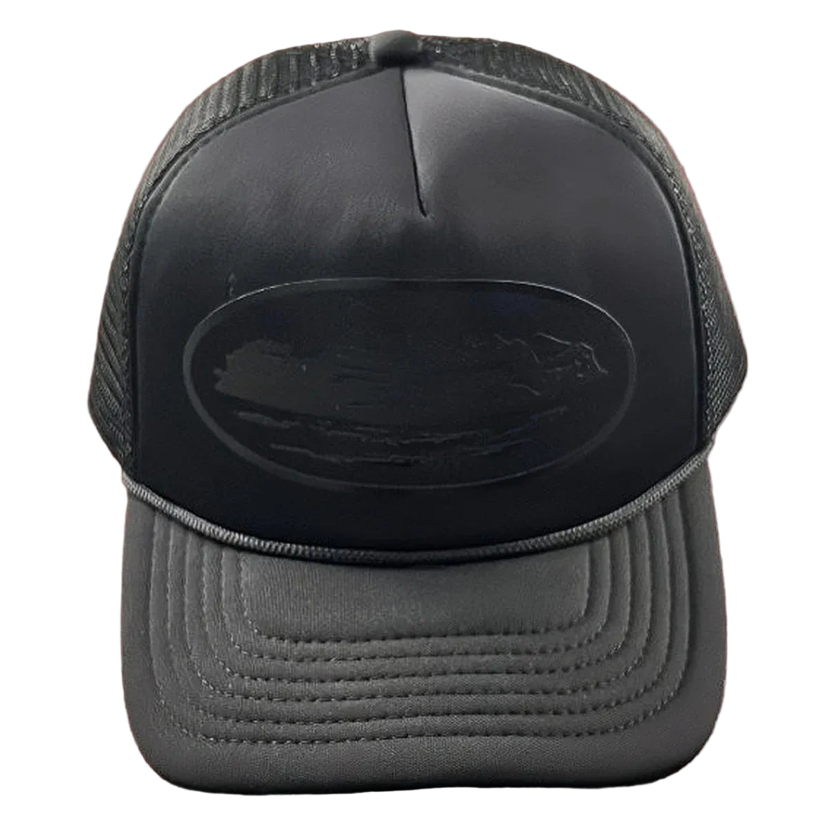 Cortiez All-Black Monochromatic Oval Ship Logo Trucker Hat