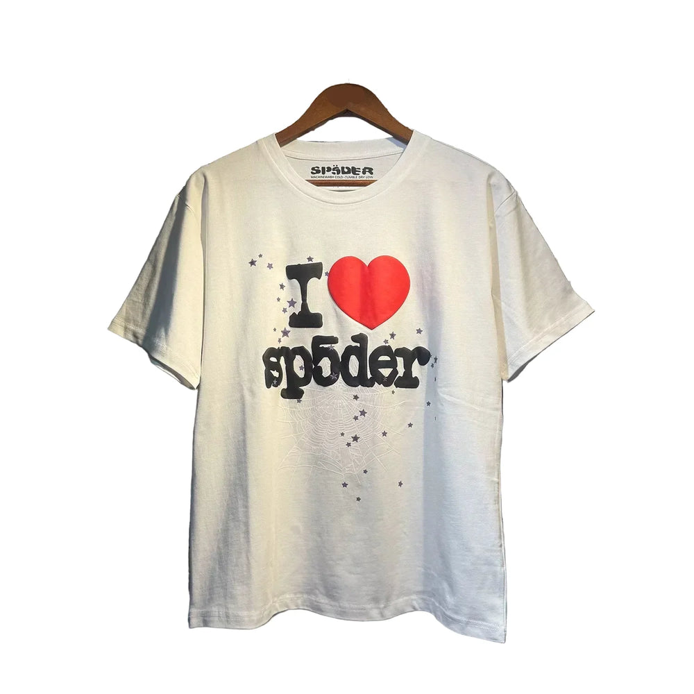 Sp5der European and American high street hip-hop trend brand unisex creative print summer loose cotton short sleeved T-shirt fog (21)