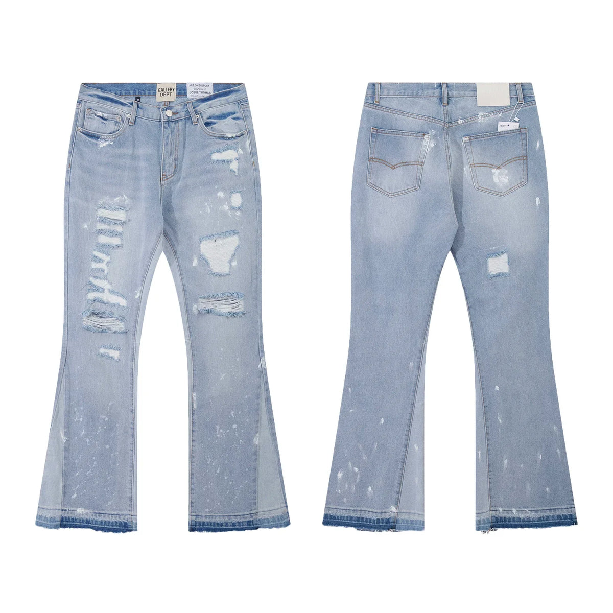 Gallery Dept Light‑Wash Ripped Paint‑Speck Flare Jeans