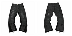 Gallery Dept Black Cross Embroidered Distressed Jeans