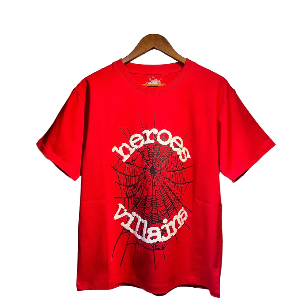 Sp5der European and American high street hip-hop trend brand unisex creative print summer loose cotton short sleeved T-shirt fog (20)