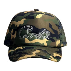 Corteiz Vintage Camo Trucker Hat with Signature Script Logo