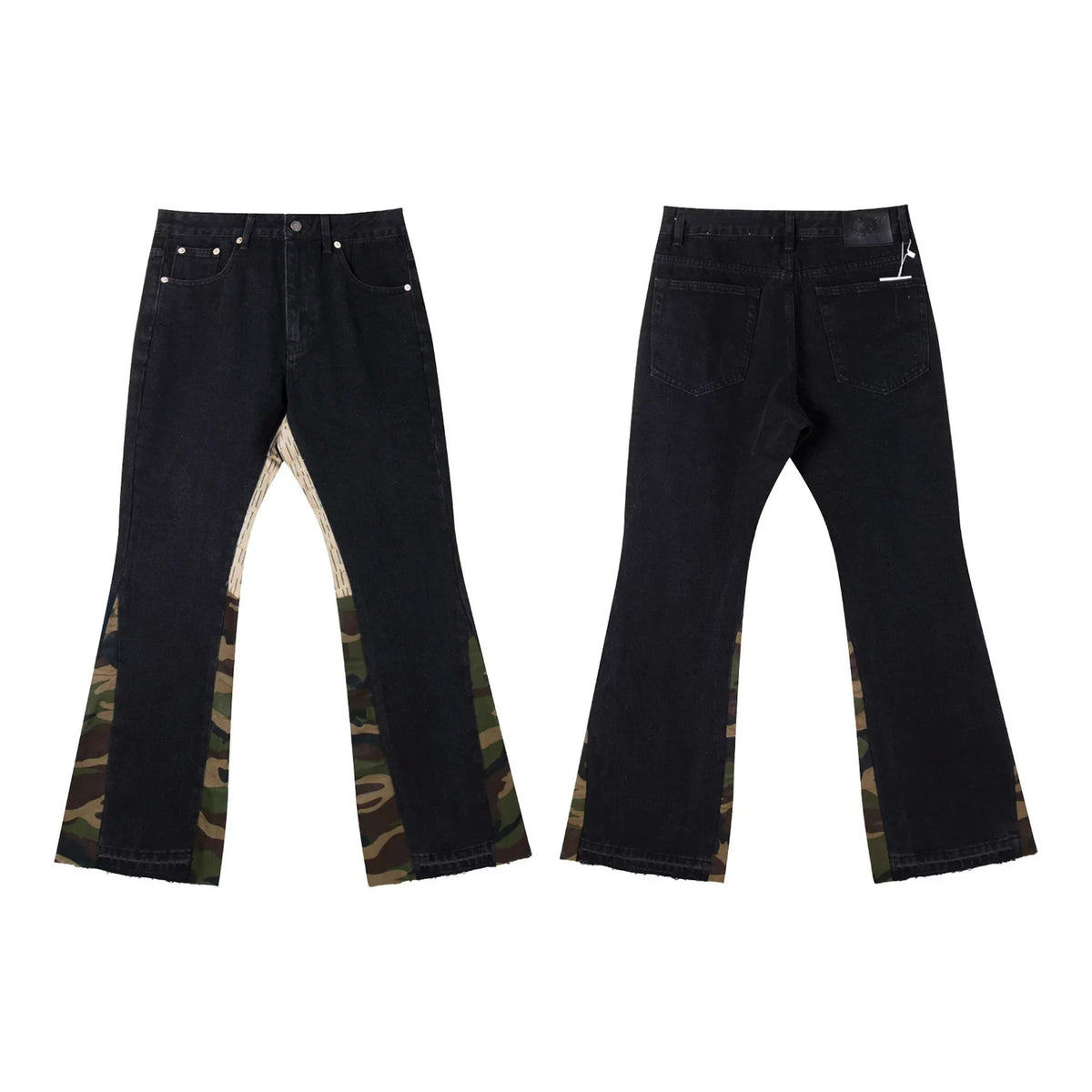 Gallery Dept Camo‑Panel Black Flare Jeans