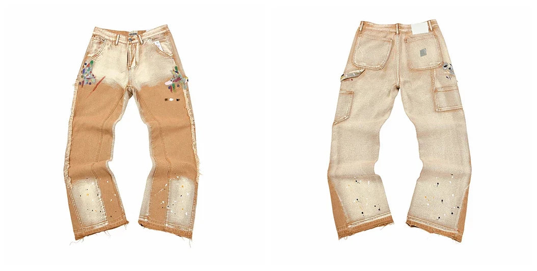 Gallery Dept Tan Patchwork Distressed Jeans
