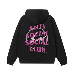 Anti Social Social Club Pink Lightning Circle Logo Hoodie - Black