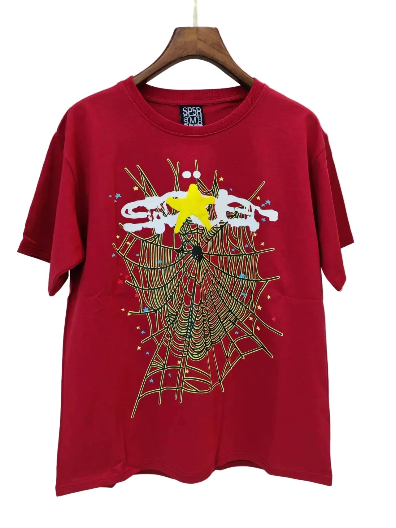 Sp5der European and American high street hip-hop trend brand unisex creative print summer loose cotton short sleeved T-shirt fog (15)