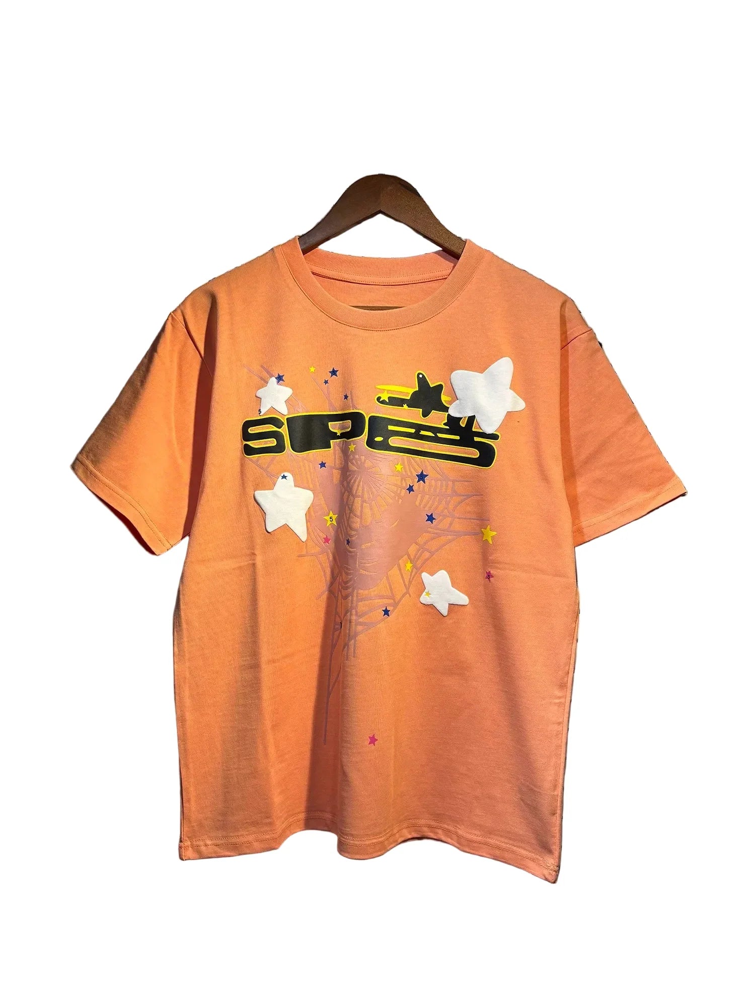 Sp5der European and American high street hip-hop trend brand unisex creative print summer loose cotton short sleeved T-shirt fog (24)