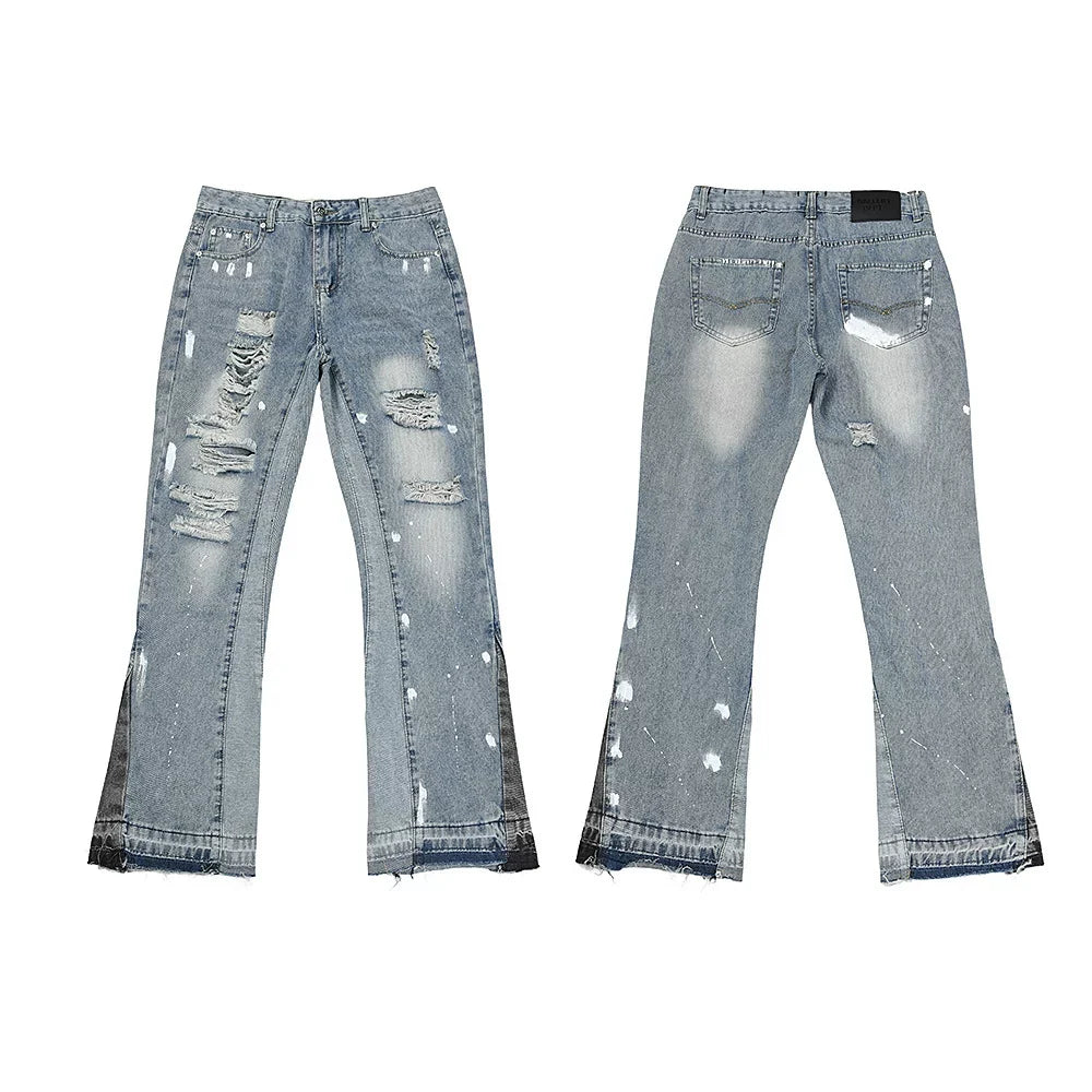 Gallery Dept Multi‑Ripped Bleach‑Wash Flare Jeans
