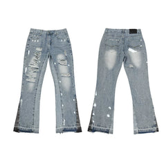 Gallery Dept Multi‑Ripped Bleach‑Wash Flare Jeans