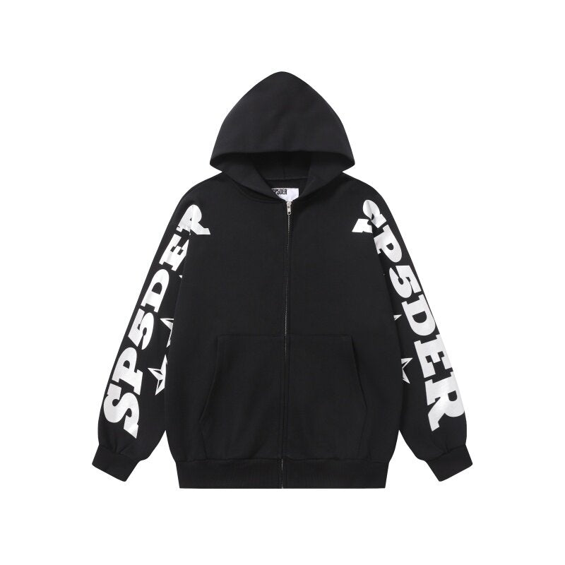 Sp5der Sleeve Logo Zip Hoodie — Black