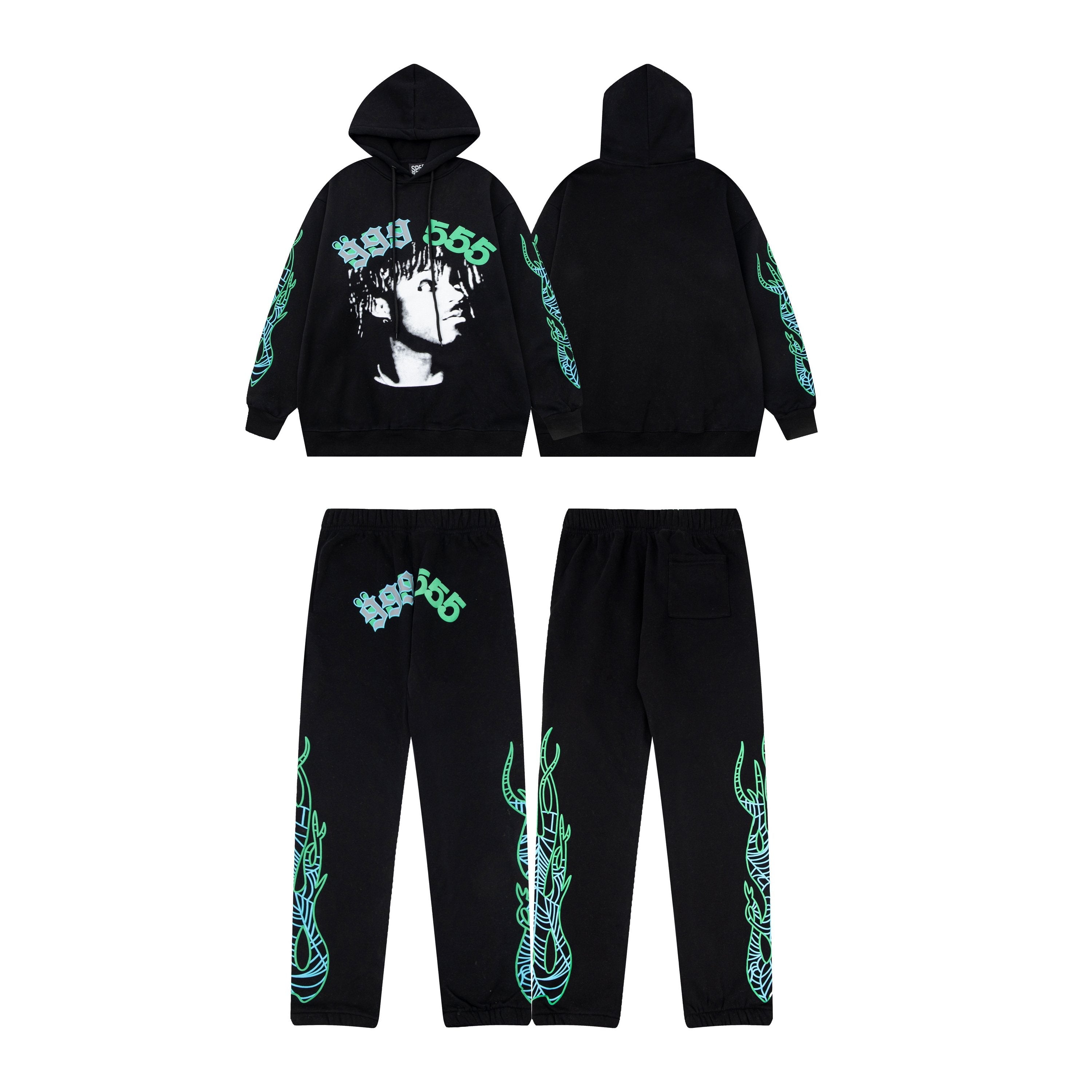 Sp5der 555 Portrait Hoodie — Black