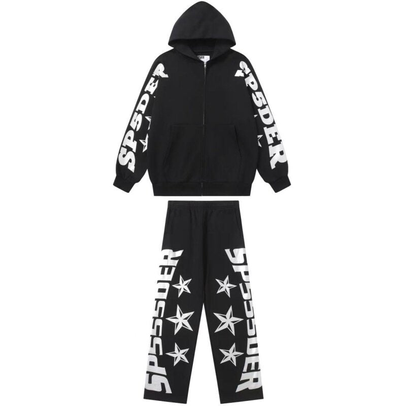 Sp5der Sleeve Logo Zip Hoodie — Black